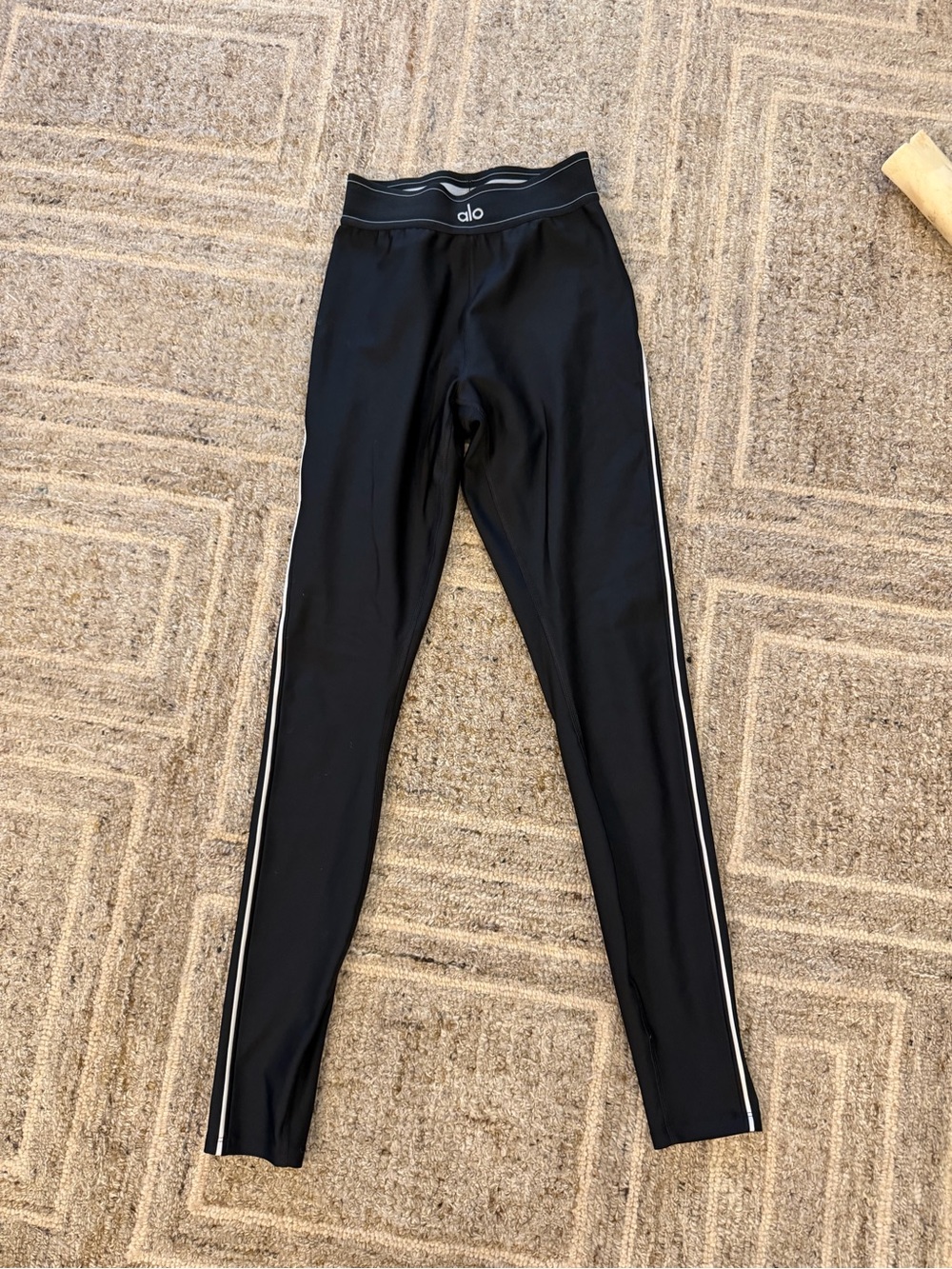 ALO Yoga Black Leggings with White Side Stripe